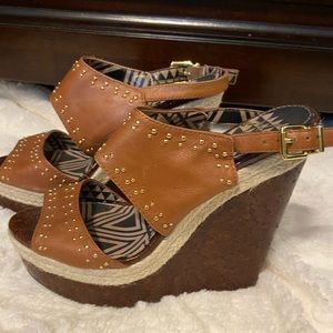 Jessica Simpson Camel Brown Wedge Sandals